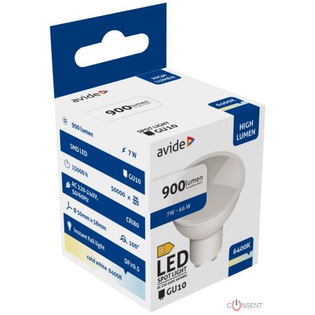 Avide LED Spot Alu+plastic 7W GU10 CW 6400K 900lm