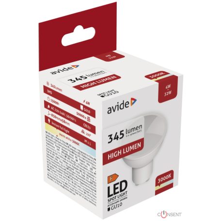 Avide LED Spot Alu+plastic 4W GU10 WW 3000K