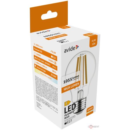 Avide LED Filament Globe 8.5W E27 NW 4000K High Lumen