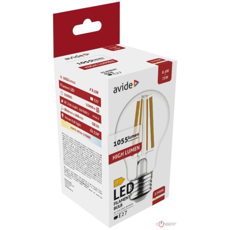 Avide LED Filament Globe 8.5W E27 WW 2700K High Lumen