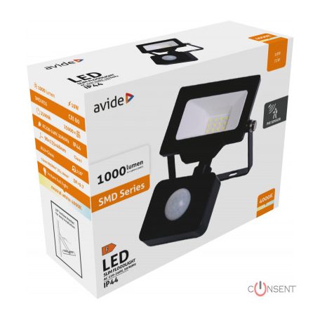 Avide LED Reflektor Slim SMD 10W NW 4000K Mozgásérzékelős PIR