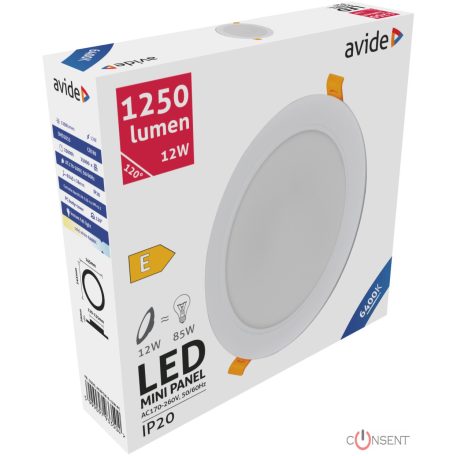 Avide LED Beépíthető Kerek Mennyezeti Lámpa Műanyag 12W CW 6400K