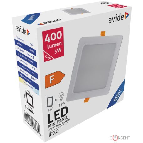 Avide LED Beépíthető Négyzetes Mennyezeti Lámpa Műanyag 5W CW 6400K