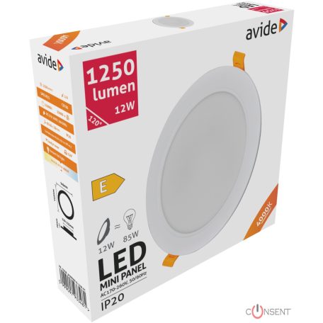 Avide LED Beépíthető Kerek Mennyezeti Lámpa Műanyag 12W NW 4000K