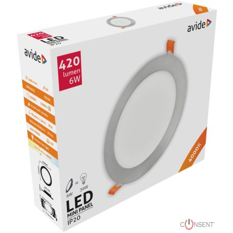 Avide LED Beépíthető Kerek Mennyezeti Lámpa ALU Szatén nikkel 6W NW 4000K