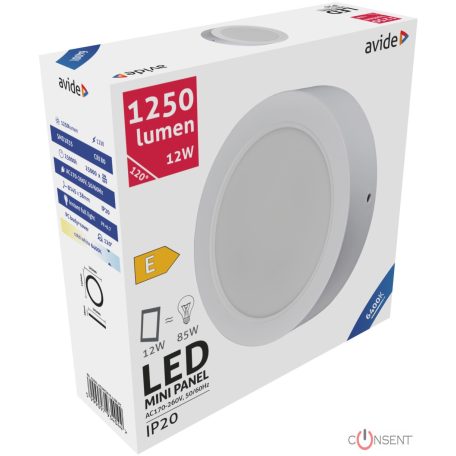 Avide LED Falra Szerelhető Kerek Mennyezeti Lámpa Műanyag 12W CW 6400K