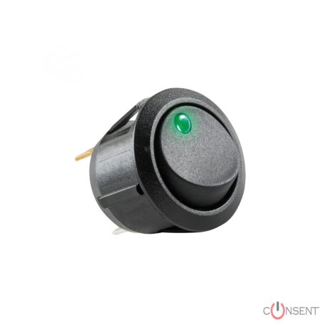 Kapcsoló 12V 1ák zöld LED