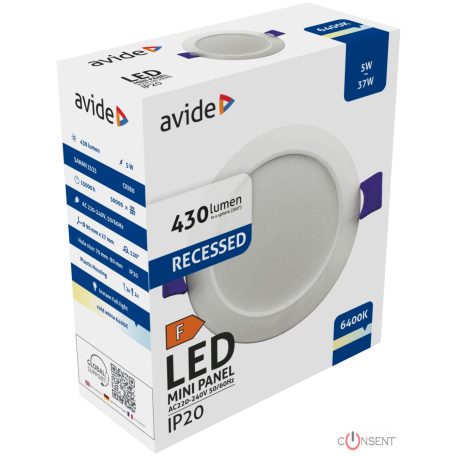 Avide LED Beépíthető Kerek Mennyezeti Lámpa Műanyag 5W CW 6400K