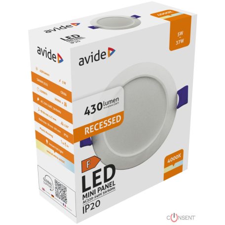 Avide LED Beépíthető Kerek Mennyezeti Lámpa Műanyag 5W NW 4000K