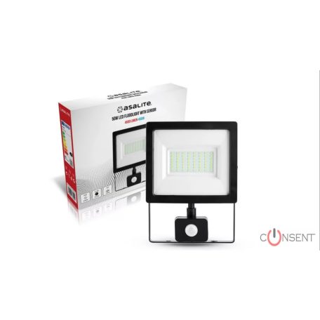 Asalite LED Reflektor Slim 50W 4500K (4000 lumen) + Mozgásérzékelő Szenzor