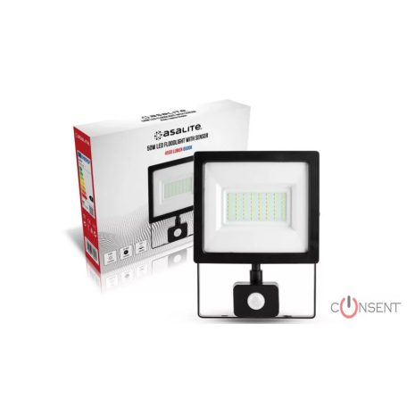 Asalite LED Reflektor Slim 50W 6500K (4500 lumen) + Mozgásérzékelő Szenzor