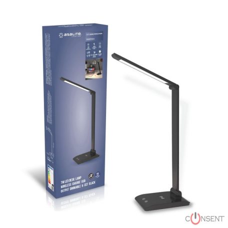Kép1: Asalite LED Asztali Lámpa Dimmerelhető 7W (450 lumen) CCT Wireless USB Fekete