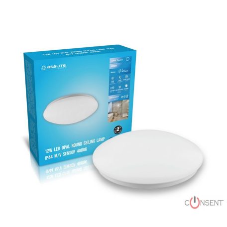 Kép1: Asalite LED Mennyezeti Lámpa Patricia IP44 12W 4000K (1150 lumen) Kerek + Mikróhullámú szenz