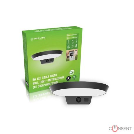 Kép1: Asalite LED Napelemes Kültéri Lámpa IP54 6W CCT (600 lumen) Kerek + Szenzor