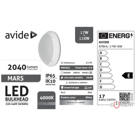 Kép2: Avide Cseppálló Mennyezeti Lámpa Mars Kerek IP65 17W NW 4000K Fehér