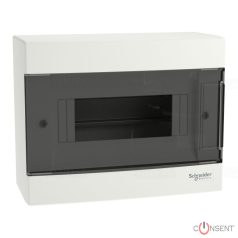 EASY9 EU Kiselosztó, füstszínű ajtó, falon kívüli, 1x8 modul, PEN