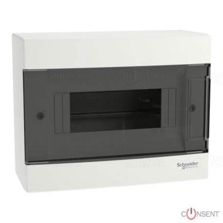 EASY9 EU Kiselosztó, füstszínű ajtó, falon kívüli, 1x8 modul, PEN