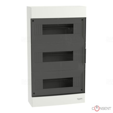 EASY9 EU Kiselosztó, füstszínű ajtó, falon kívüli, 3x12 modul, PEN